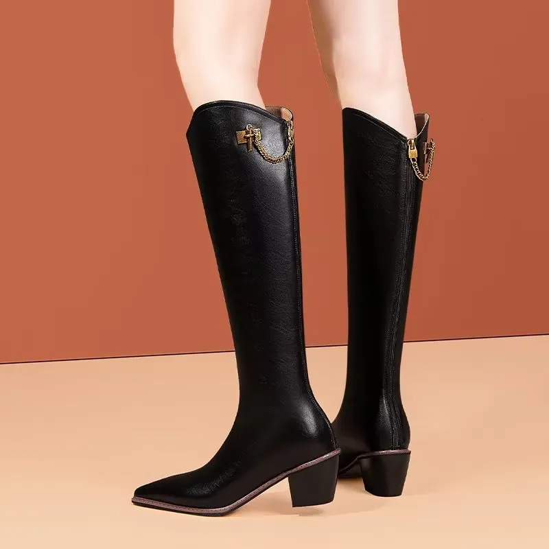 Luxury Leather Pointed Toe Tall Boots