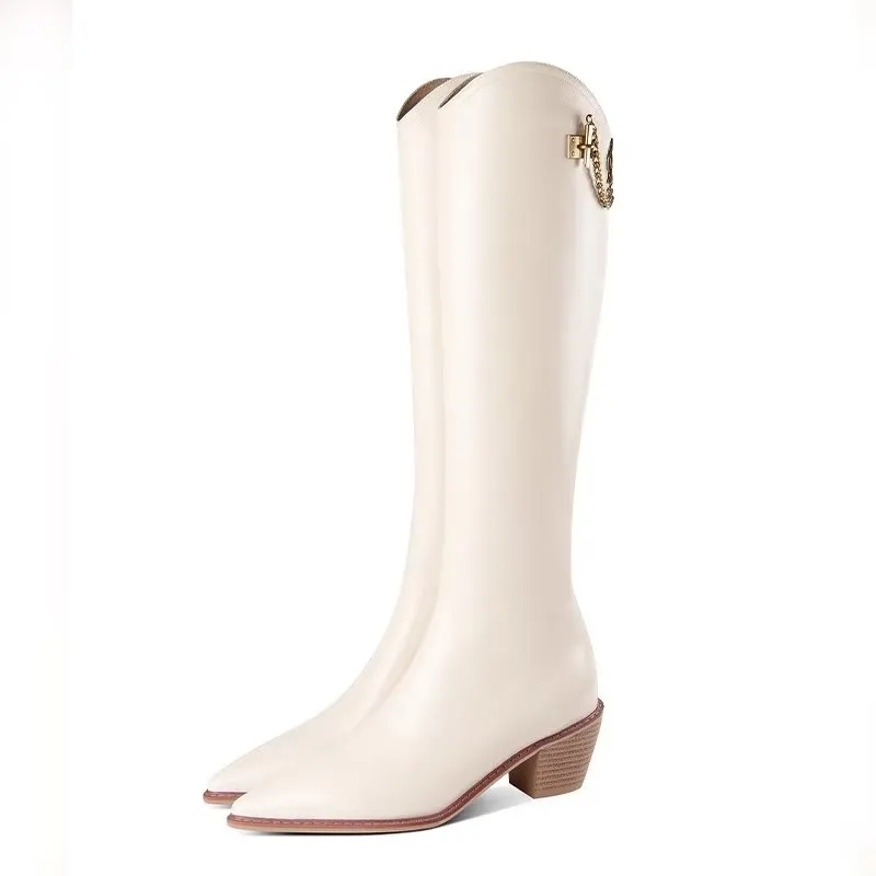 Luxury Leather Pointed Toe Tall Boots