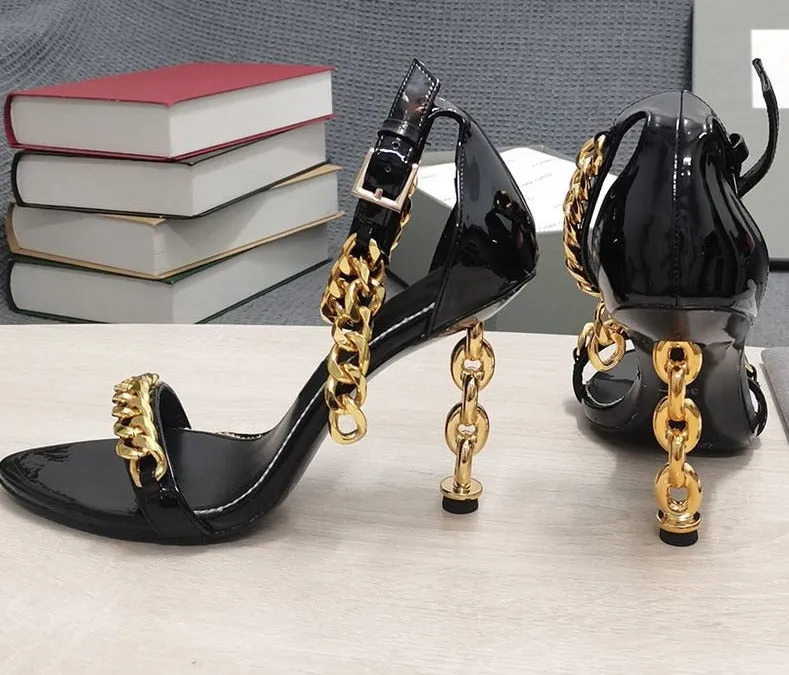 Luxury Metal Chain Ankle Strap High Heel Sandals