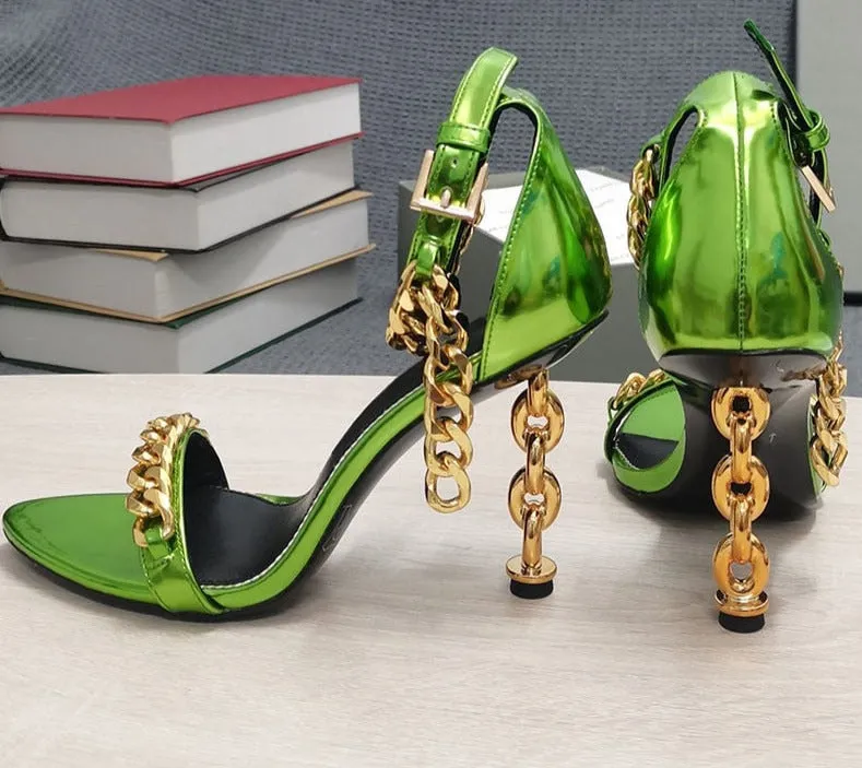 Luxury Metal Chain Ankle Strap High Heel Sandals