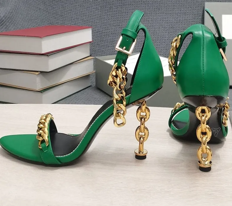 Luxury Metal Chain Ankle Strap High Heel Sandals