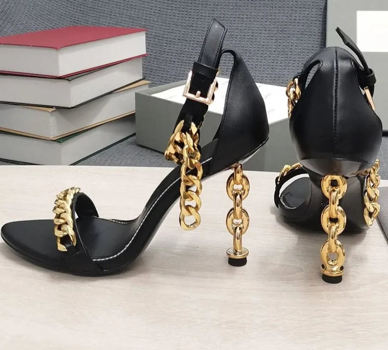 Luxury Metal Chain Ankle Strap High Heel Sandals