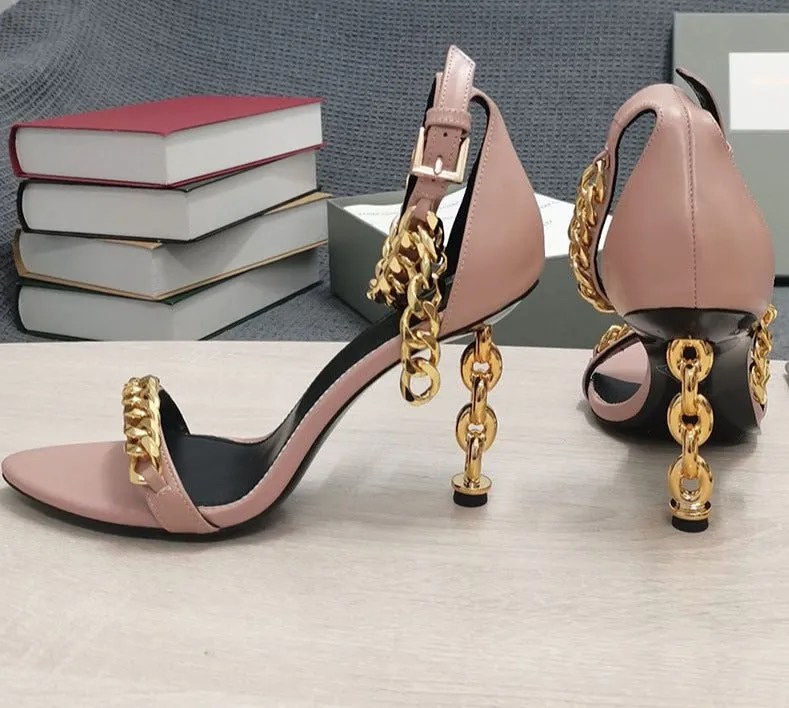 Luxury Metal Chain Ankle Strap High Heel Sandals