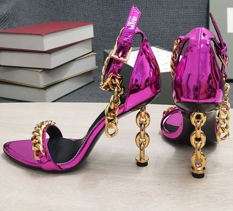 Luxury Metal Chain Ankle Strap High Heel Sandals