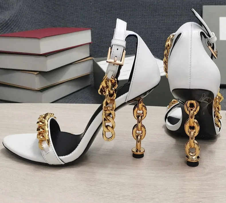 Luxury Metal Chain Ankle Strap High Heel Sandals