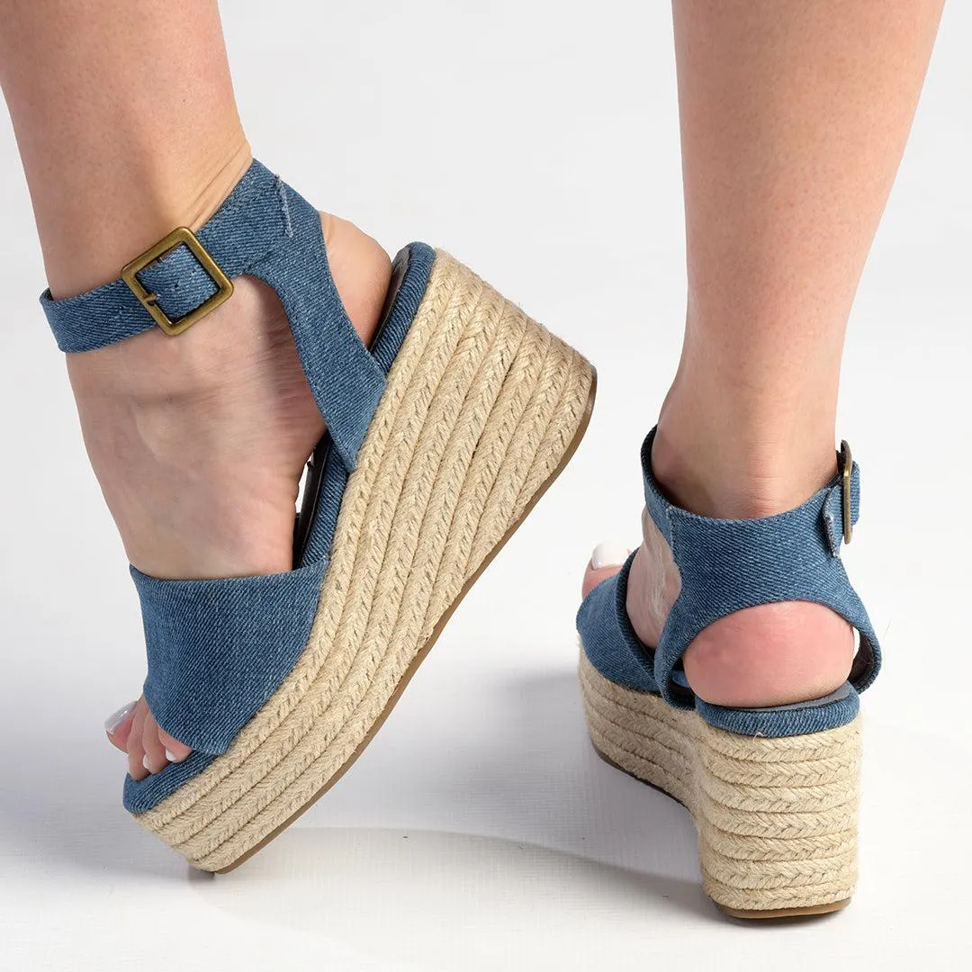 Madison Lauren Espadrille Wedge Sandal - Blue