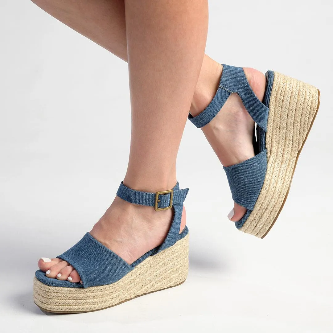 Madison Lauren Espadrille Wedge Sandal - Blue