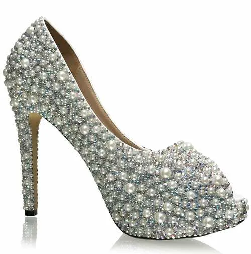 Marc Defang MELLIE Pearl AB CRYSTAL Peep Toe Pump Pageant Bridal Prom