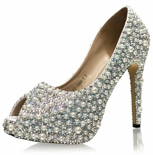 Marc Defang MELLIE Pearl AB CRYSTAL Peep Toe Pump Pageant Bridal Prom