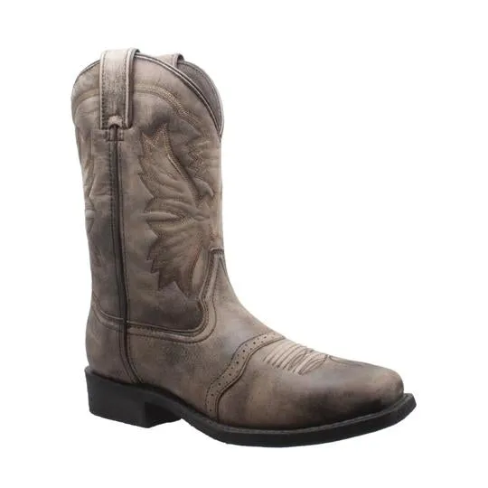 Men's 11"Square Toe Stonewashed Pull On Western Brown Leather Boots