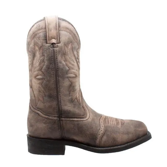 Men's 11"Square Toe Stonewashed Pull On Western Brown Leather Boots