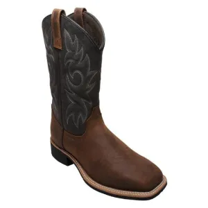 Men's 12" Work Western Square Toe Black/Brown Leather Boots