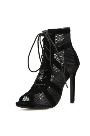 Mesh-Lace-Up Sandals High Heel Boots