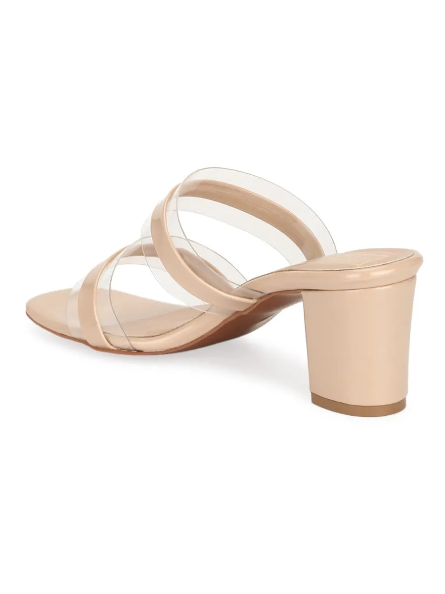 Nude Patent Perspex Clear Block Heel Mules