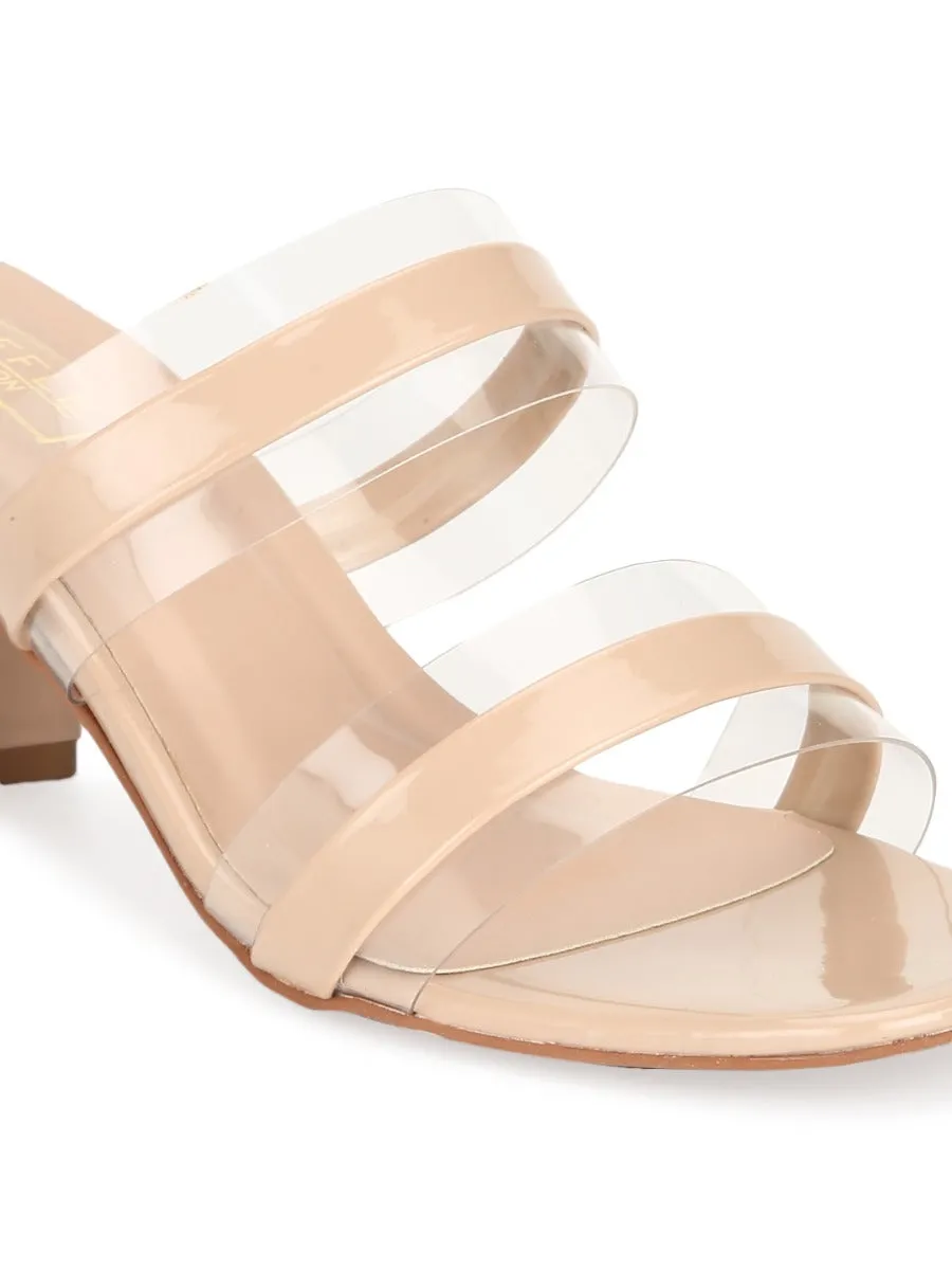 Nude Patent Perspex Clear Block Heel Mules