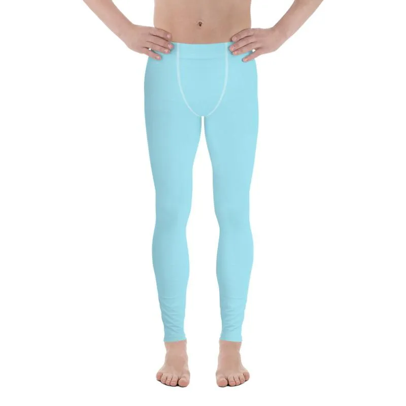 Pale Blue Solid Color Meggings, Light Baby Blue Solid Color Printed Spandex Men's Leggings Meggings- Made in USA/EU