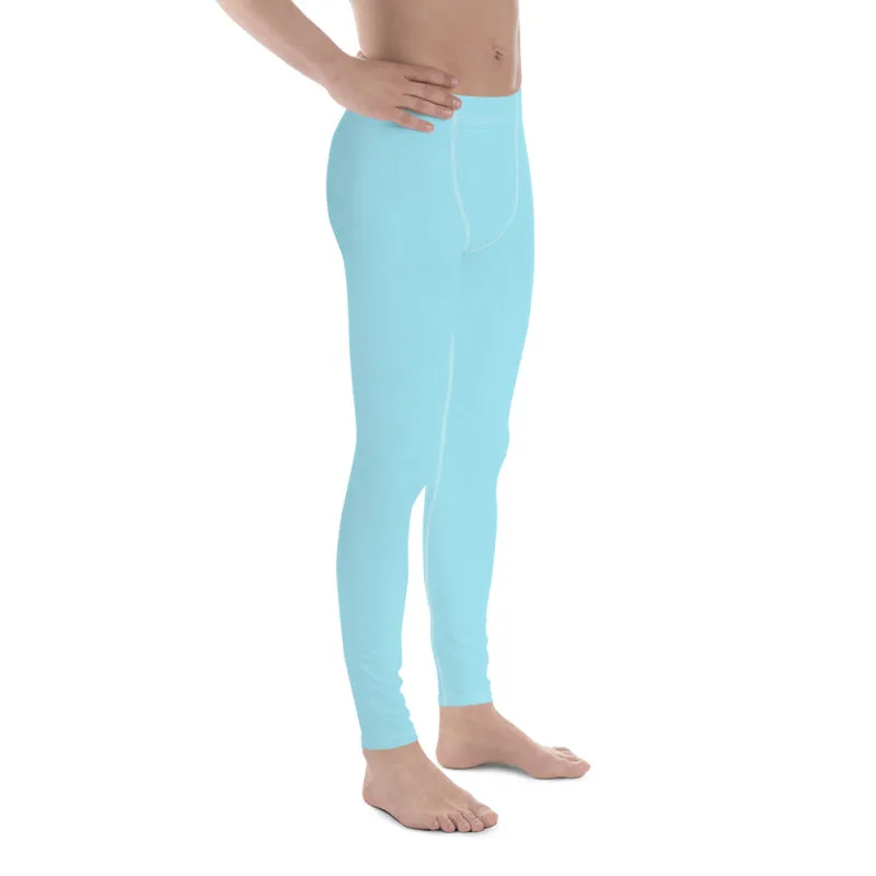 Pale Blue Solid Color Meggings, Light Baby Blue Solid Color Printed Spandex Men's Leggings Meggings- Made in USA/EU