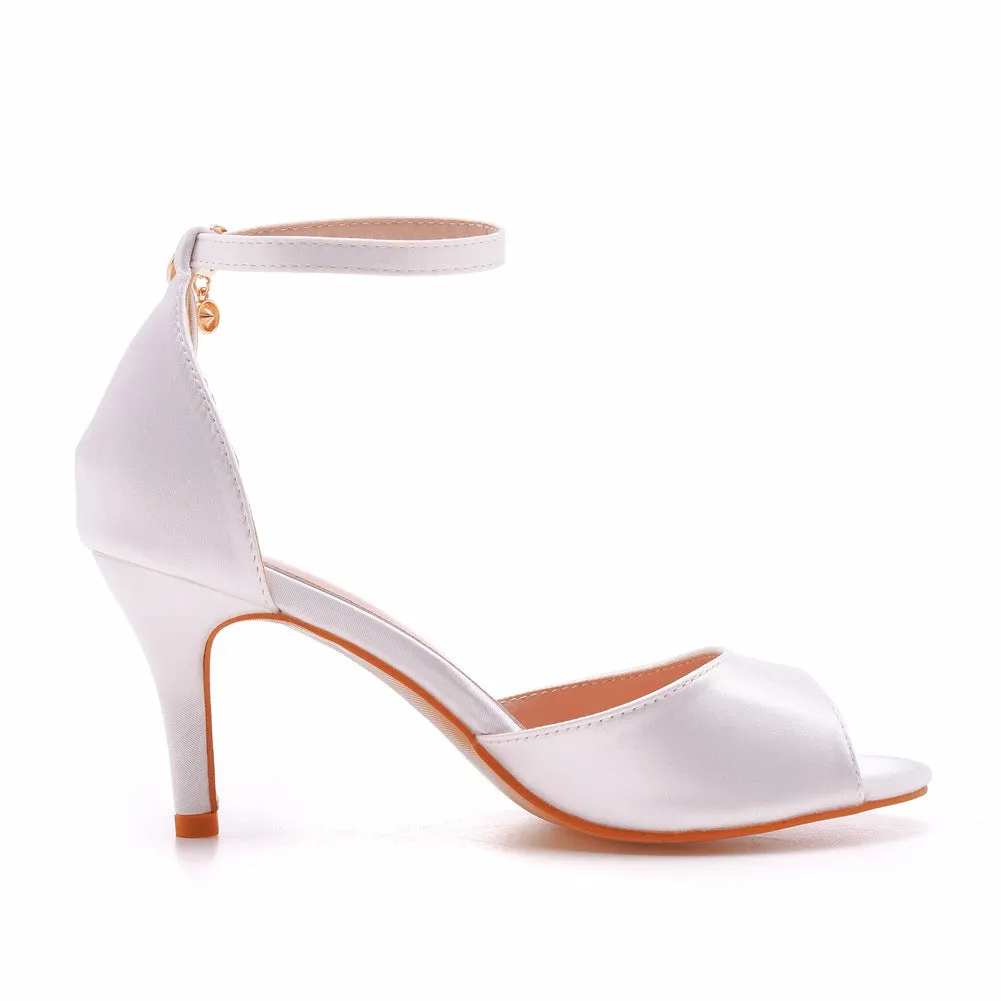 Peep Toe Satin Ankle Strap High Heel