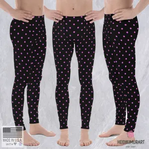 Pink Black Polka Dots Premium Sexy Men's Leggings Hot Pants Meggings-Made in USA/EU