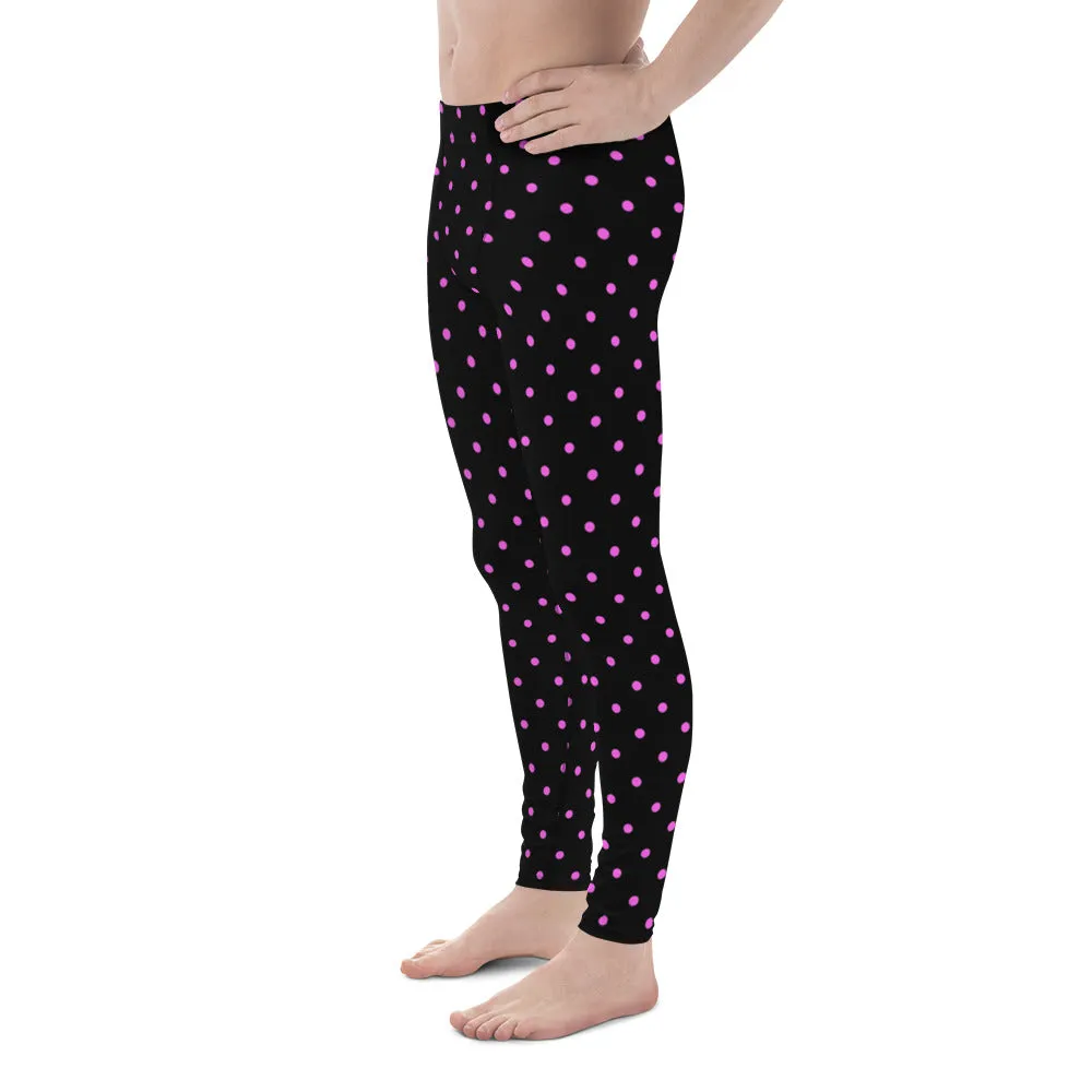 Pink Black Polka Dots Premium Sexy Men's Leggings Hot Pants Meggings-Made in USA/EU