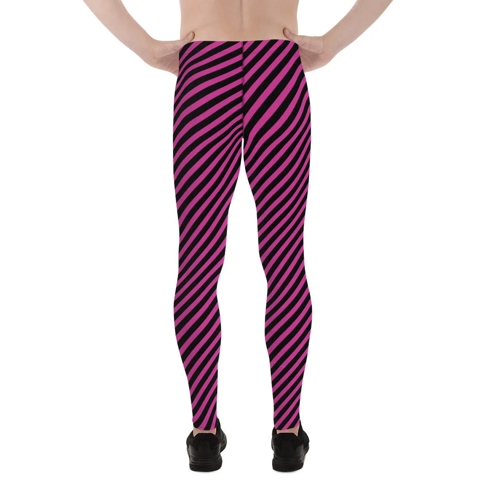 Pink Black Striped Diagonal Meggings, Colorful Best Compression Tights For Men - Made in USA/EU/MX