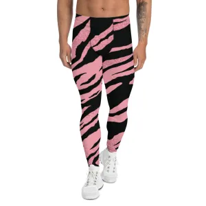 Pink Zebra Striped Men's Leggings, Modern Stripes Animal Print Meggings-Made in USA/EU