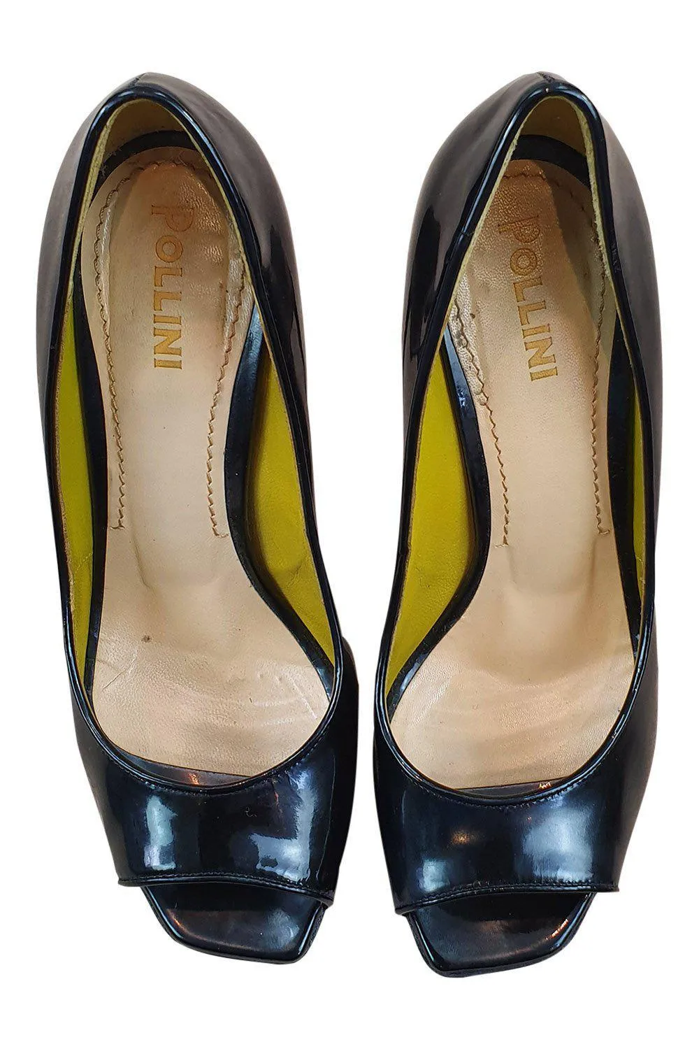 POLLINI Black Patent Leather Peep Toe Platform Heel (39)