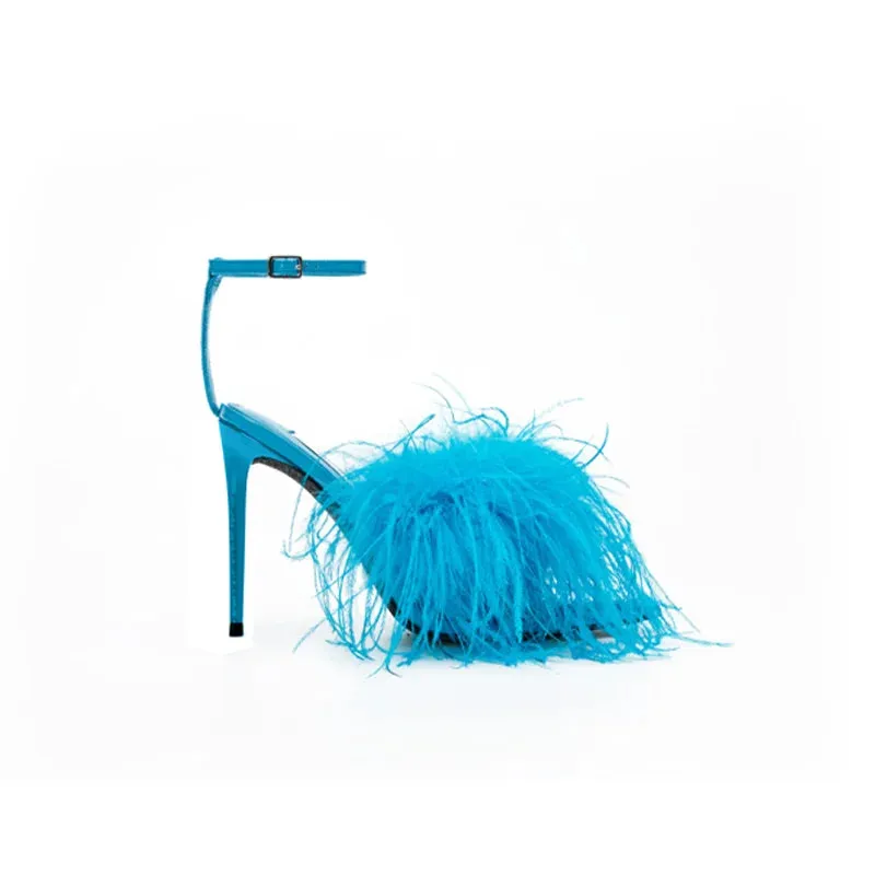 Pre Order:  Feather High Heels Strap Pointed Toe Heel Sandals