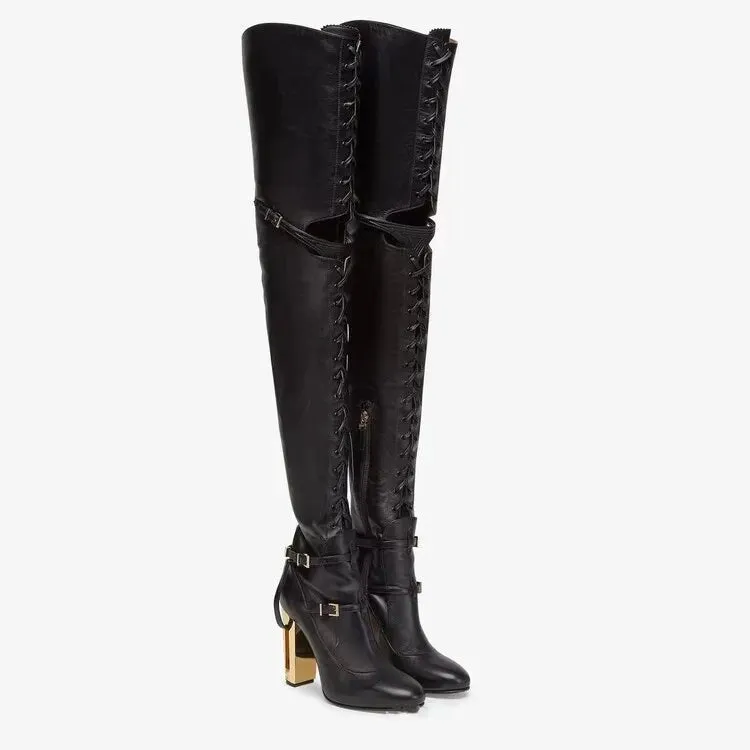 Pre Order:  Metal Heels Over-the-Knee Boots