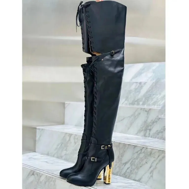 Pre Order:  Metal Heels Over-the-Knee Boots