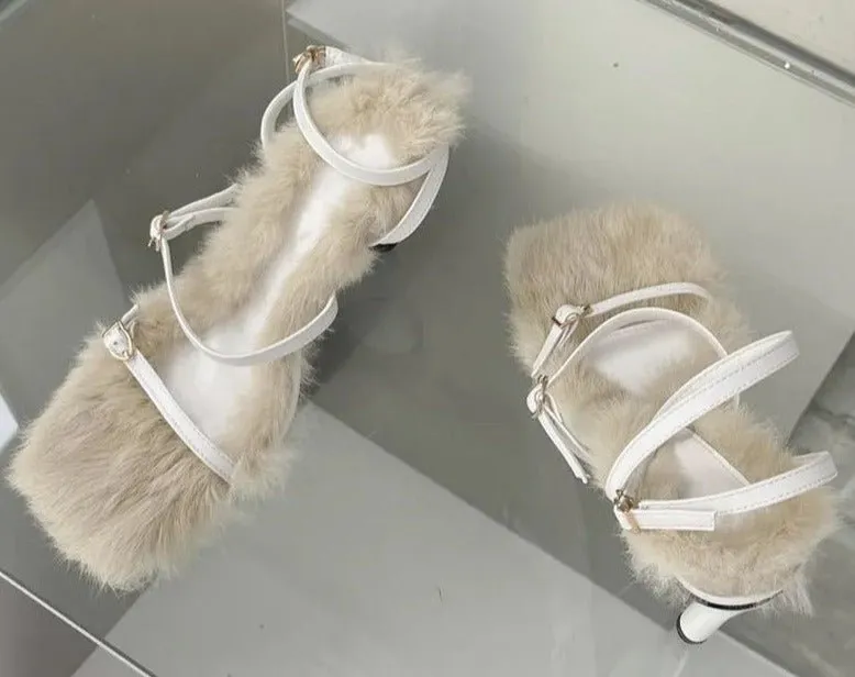 Pre Order:  Plush Fur High Heels Sandals