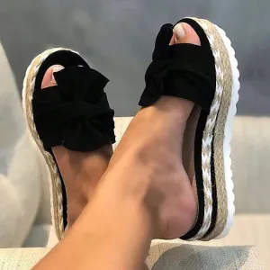 Purpdrank - Women's Sandals Slippers Espadrilles Platform Sandals Outdoor Slippers Outdoor Daily Beach Summer Bowknot Platform Flat Heel Open Toe Casual Minimalism Canvas Loafer Solid Color Dark Brown Black White