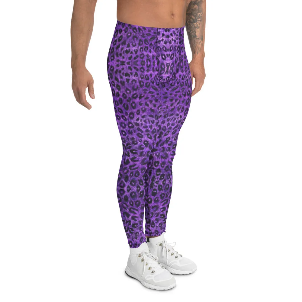 Purple Leopard Men's Leggings, Animal Print Meggings Compression Tights-Made in USA/EU