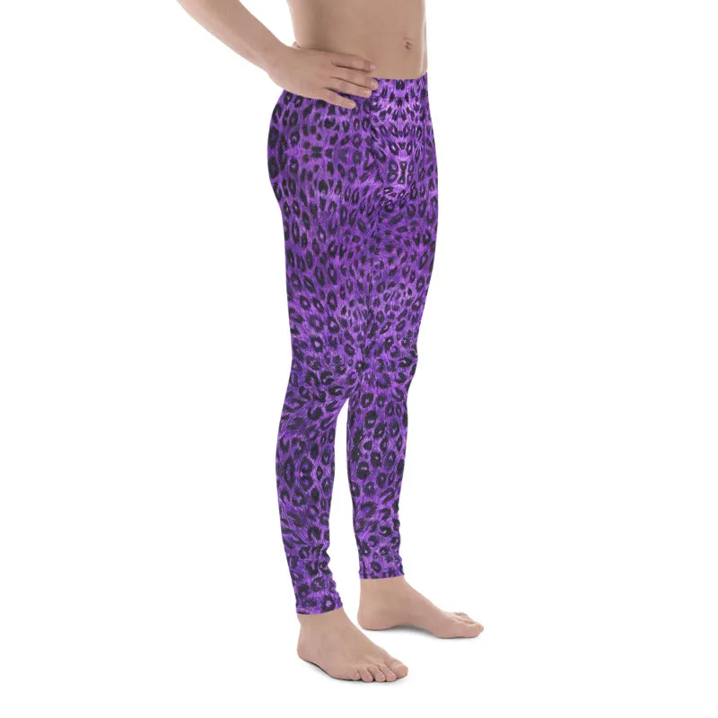 Purple Leopard Men's Leggings, Animal Print Meggings Compression Tights-Made in USA/EU