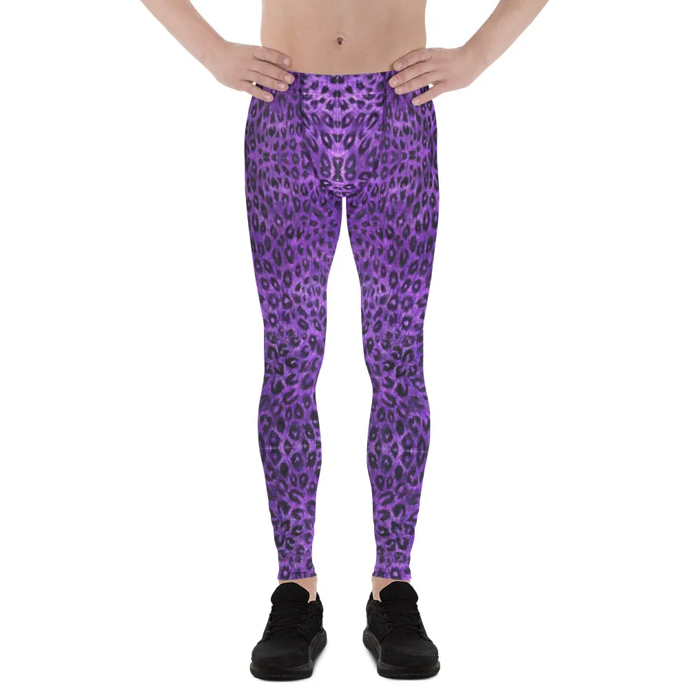 Purple Leopard Men's Leggings, Animal Print Meggings Compression Tights-Made in USA/EU