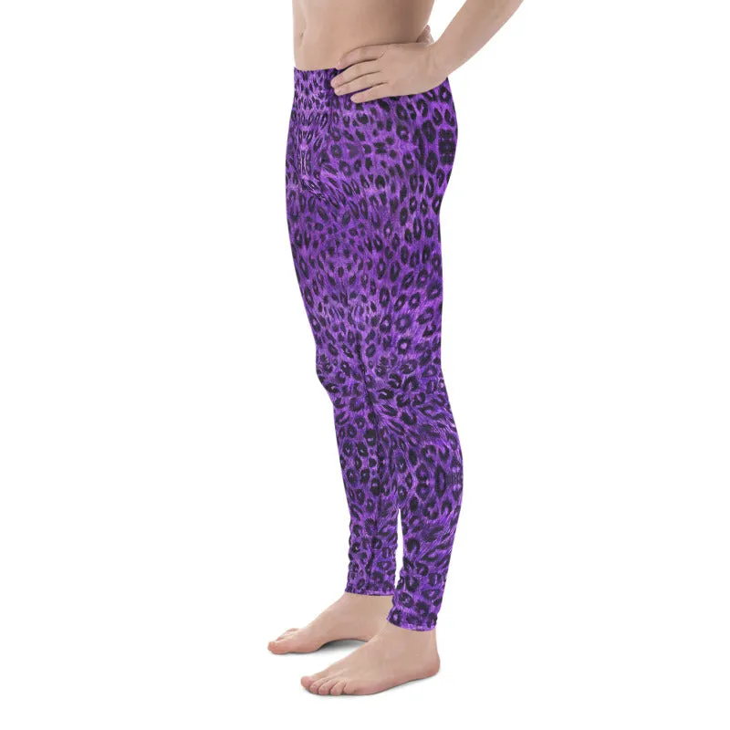 Purple Leopard Men's Leggings, Animal Print Meggings Compression Tights-Made in USA/EU