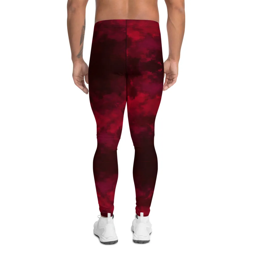 Red Abstract Men's Leggings, Gradient Meggings Compression Tights-Made in USA/EU