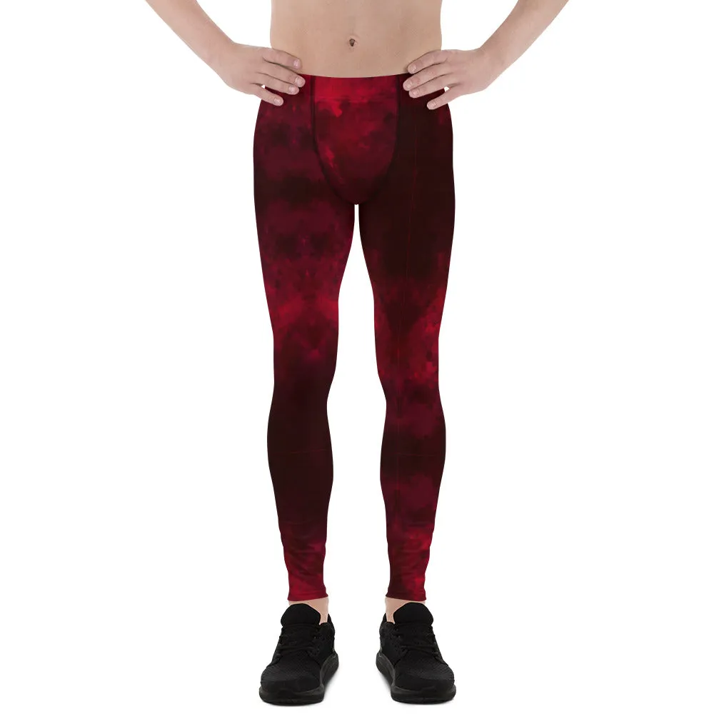 Red Abstract Men's Leggings, Gradient Meggings Compression Tights-Made in USA/EU