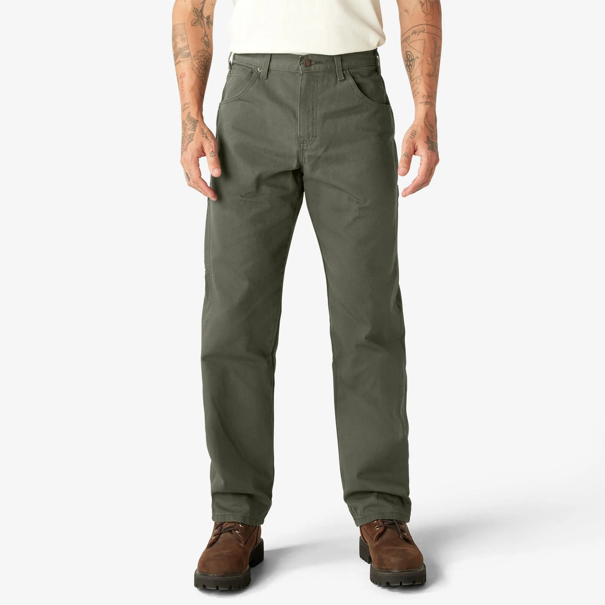 Relaxed Fit Heavyweight Duck Carpenter Pants, Rinsed Moss Green