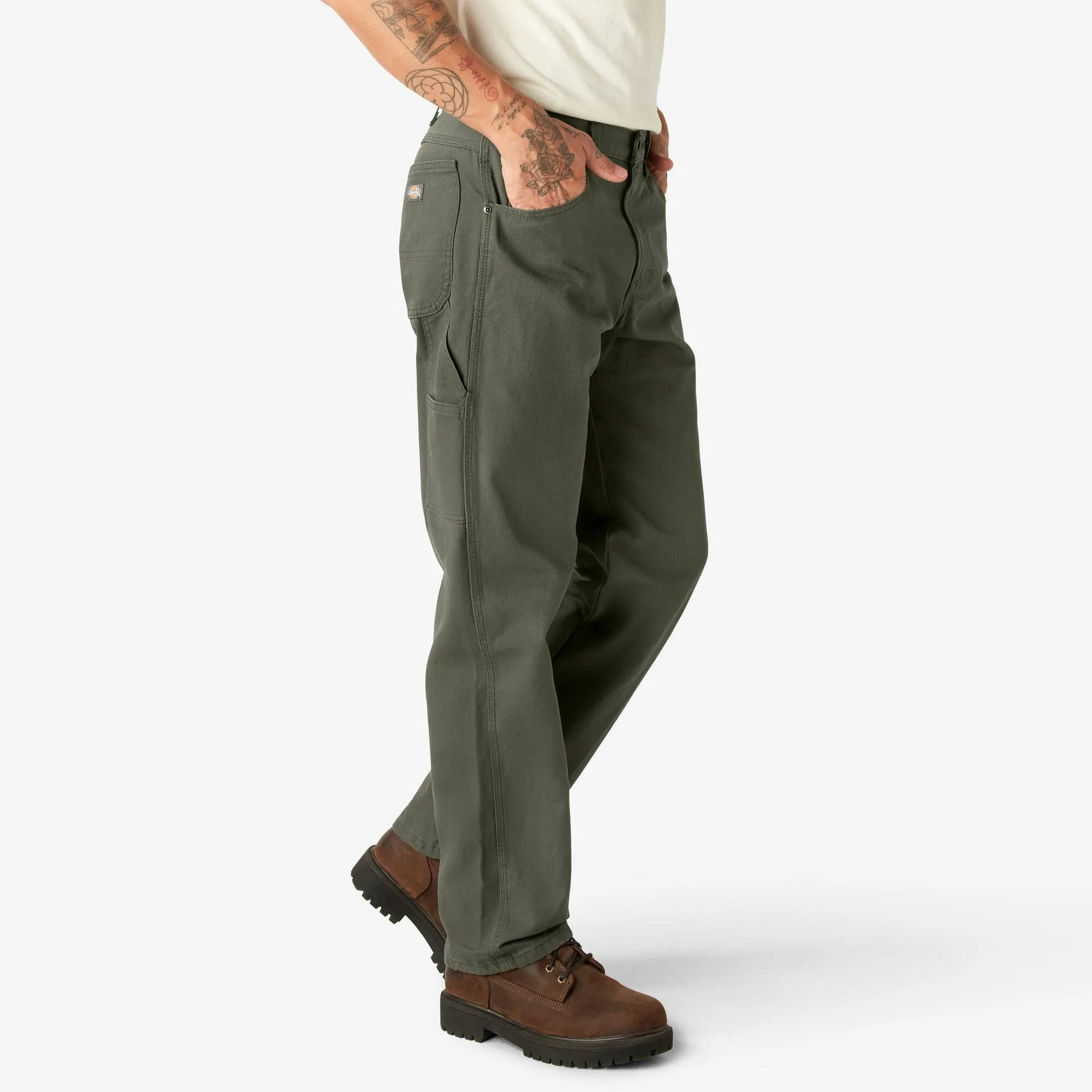 Relaxed Fit Heavyweight Duck Carpenter Pants, Rinsed Moss Green