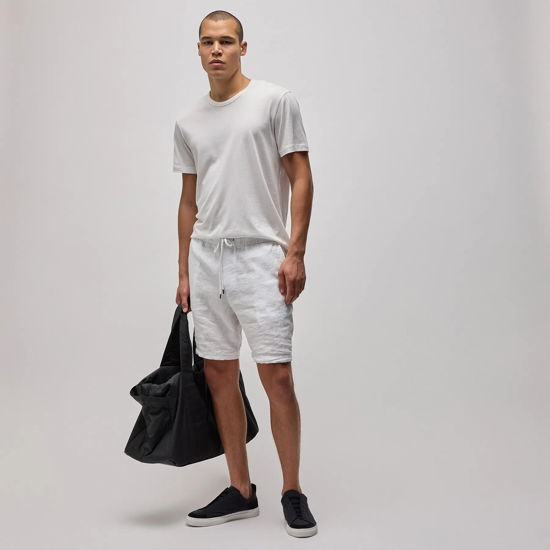 Relaxed Fit Linen Short - White