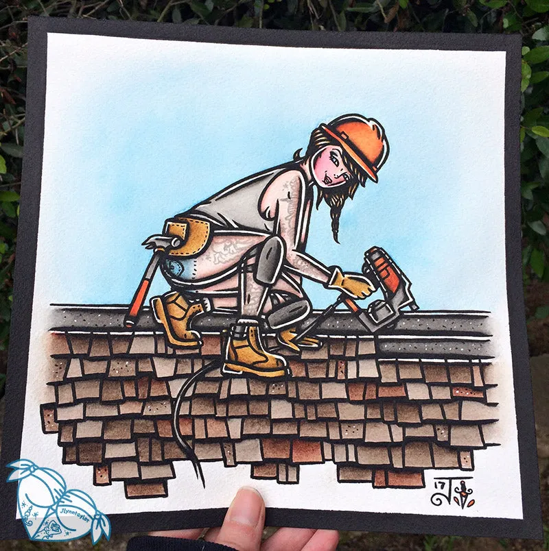 Roofer Pinup Original Painting