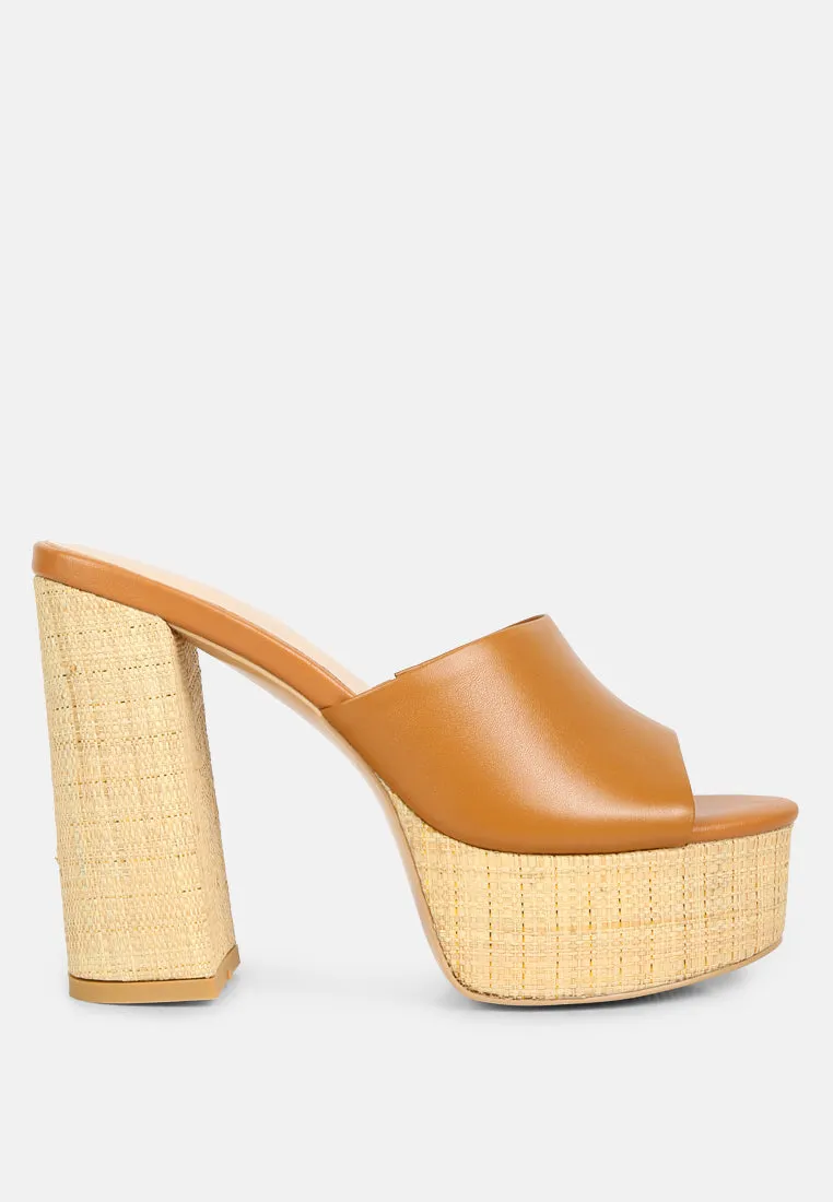 SHURI Open Toe High Block Heel Sandals in Tan