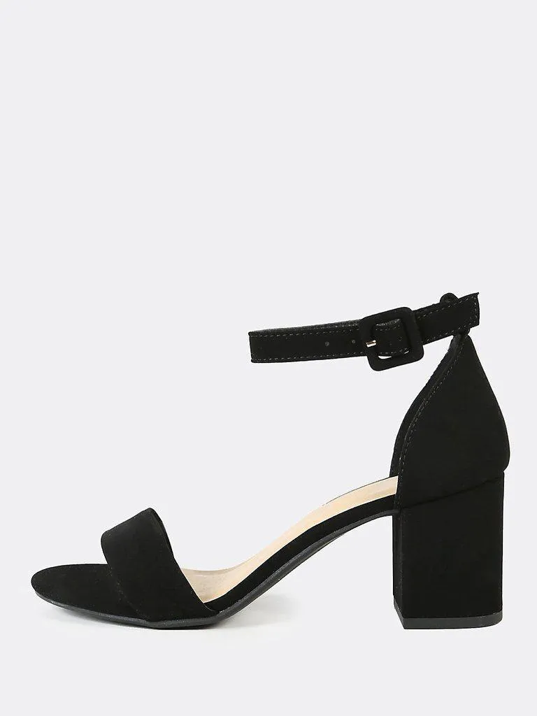 Single Band Ankle Strap Chunky Low Heels BLACK