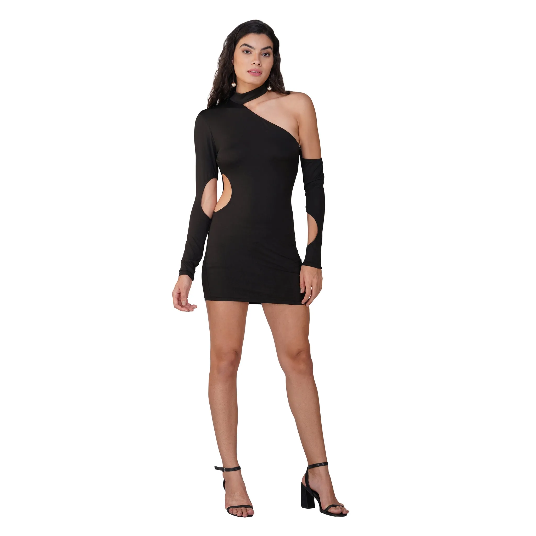 SLAY. Women's Black Asymmetric Cutout Mini Dress