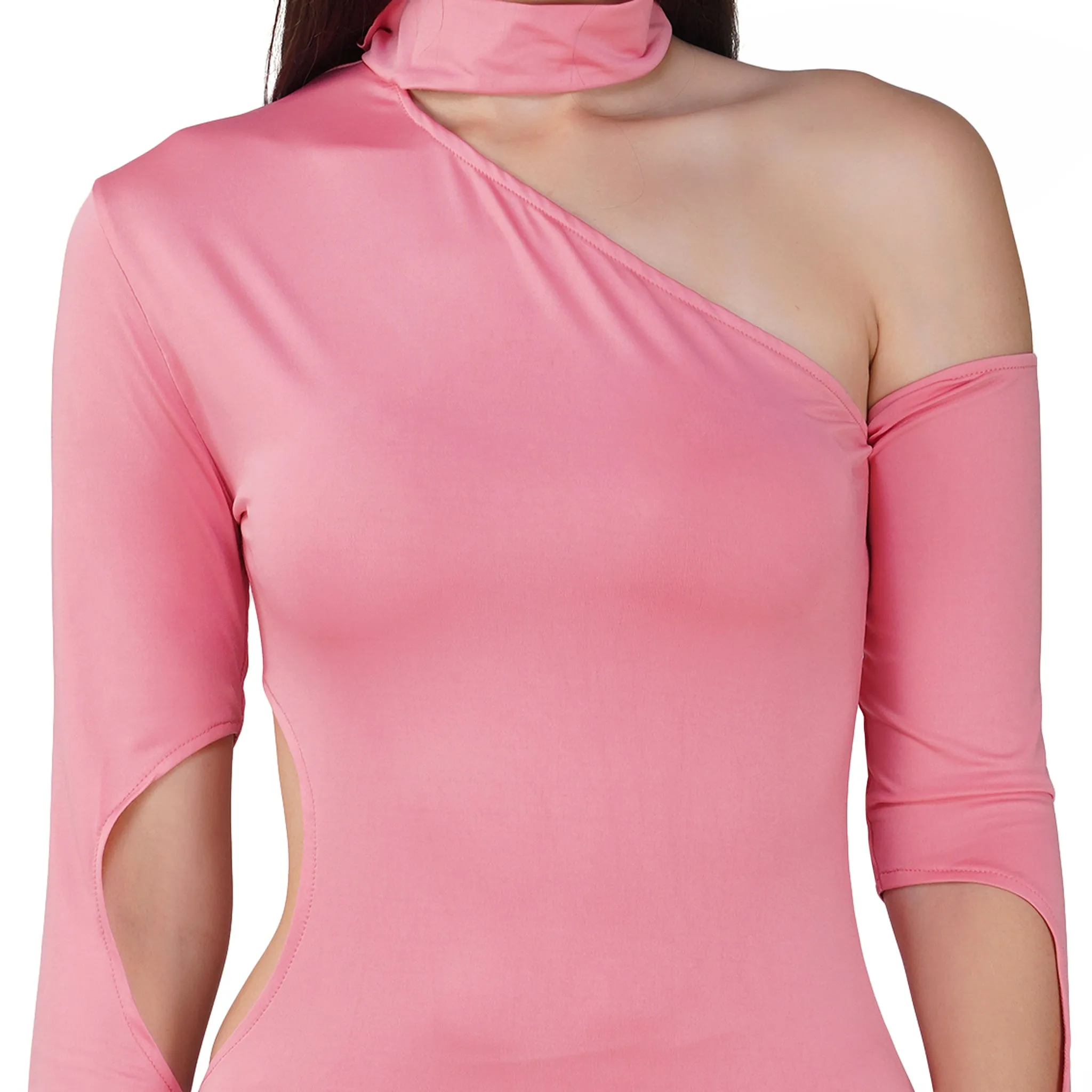 SLAY. Women's Pink Asymmetric Cutout Mini Dress