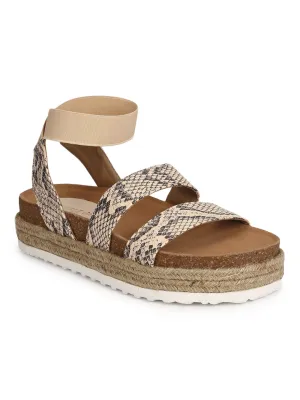 Snake PU Printed Platform Heel Espadrilles Sandals