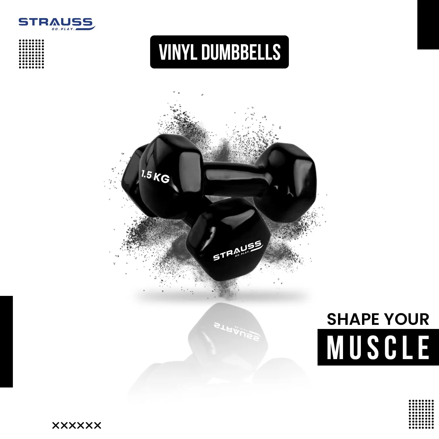 Strauss Premium Vinyl Dumbbells Weight for Men & Women | 1.5 Kg (Each) | 3 Kg (Pair) | Ideal for Home Workout, Yoga, Pilates, Gym Exercises | Non-Slip, Easy to Hold, Scratch Resistant (Black)