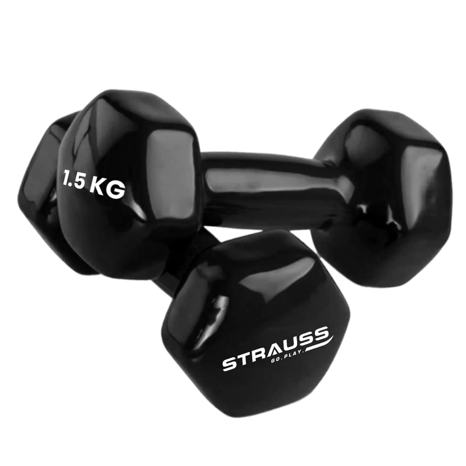 Strauss Premium Vinyl Dumbbells Weight for Men & Women | 1.5 Kg (Each) | 3 Kg (Pair) | Ideal for Home Workout, Yoga, Pilates, Gym Exercises | Non-Slip, Easy to Hold, Scratch Resistant (Black)