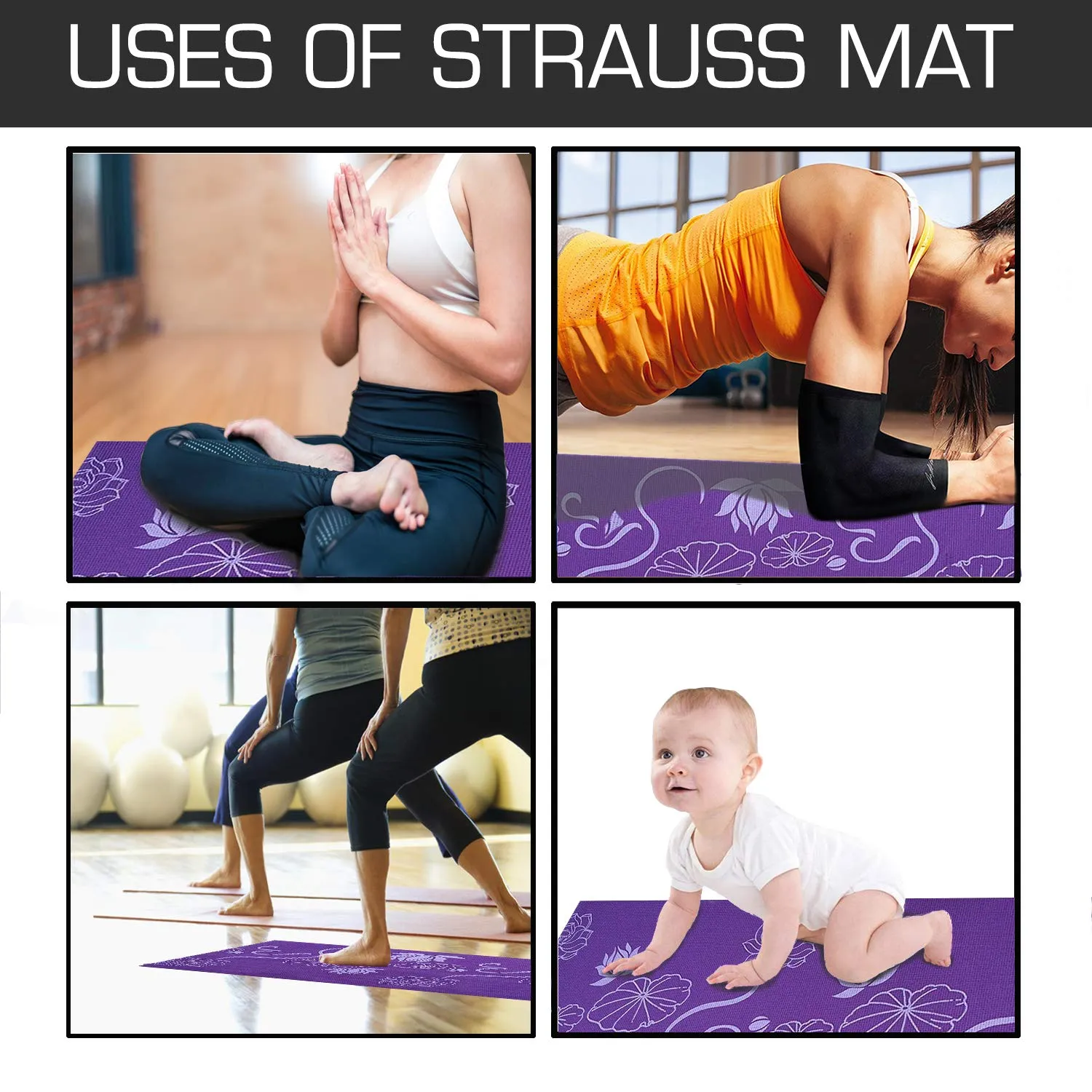 Strauss Yoga Mat 6MM (Floral Orange) and Yoga Mat Strap, (Purple)